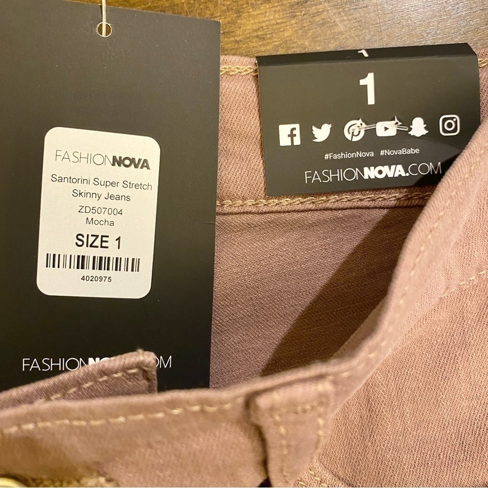 Fashion Nova NWT Santorini Super Stretch Skinny Jeans Size 1 Mocha Light Brown - Picture 5 of 10
